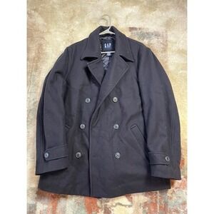 Mens' GAP Wool Blend Pea Coat Medium Black Double Breasted Classic Winter Jacket